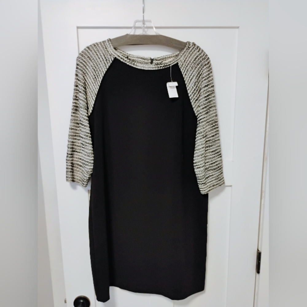Loft Womens Dress Sheath Long Sleeve Black/White